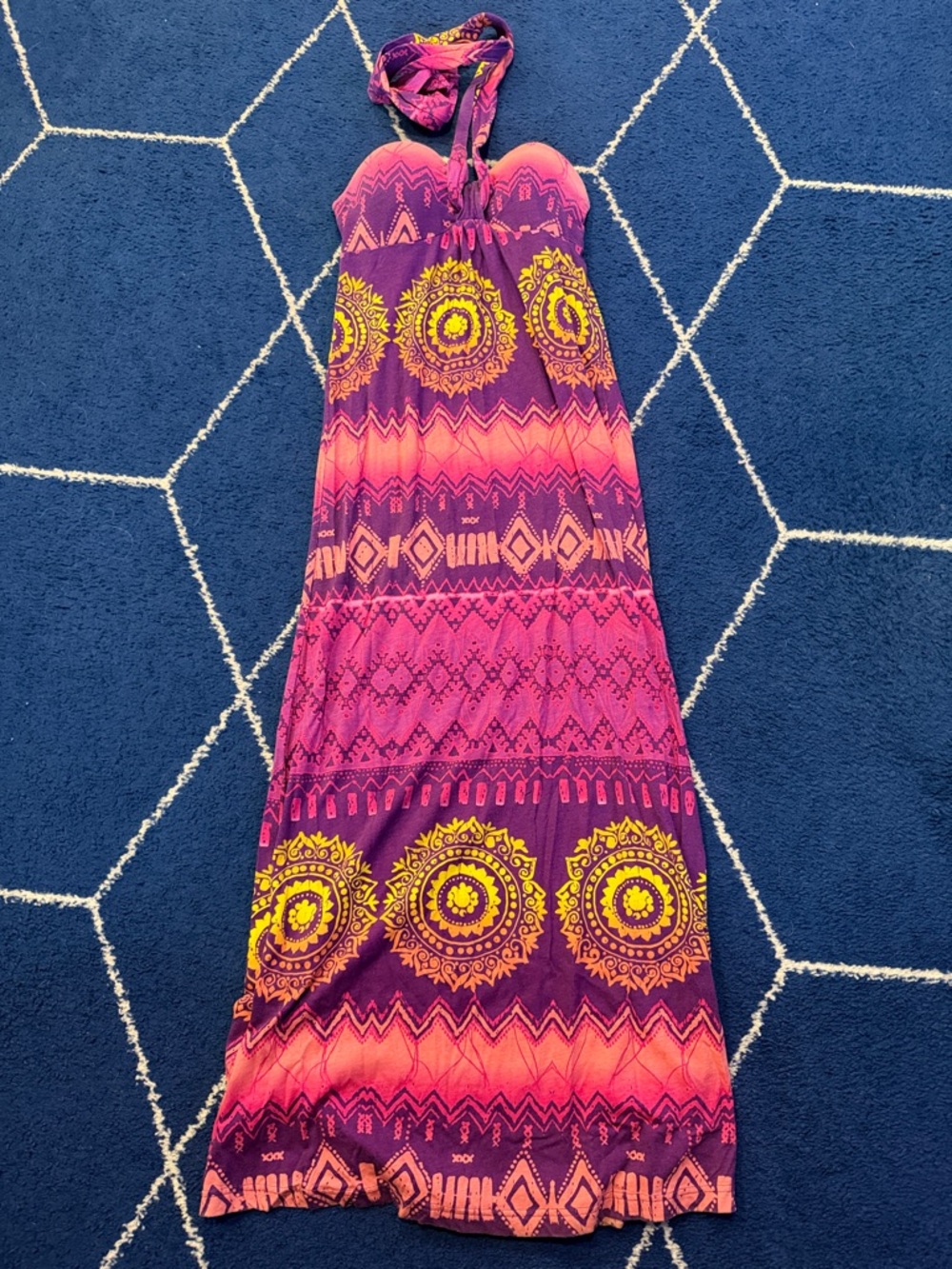 Women’s Pink & Purple Maxi Dress with Yellow Accents